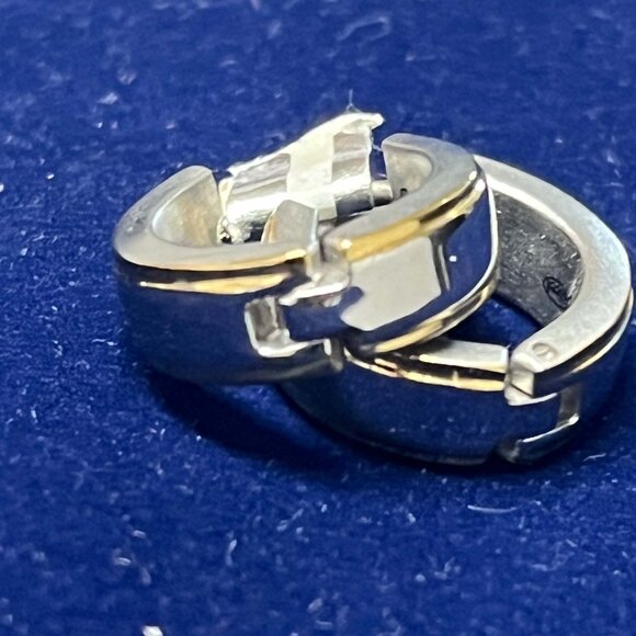 NWT Gold and Silver Stainless Steel Small Hoop earrings. Secure to Clasp - Picture 2 of 9